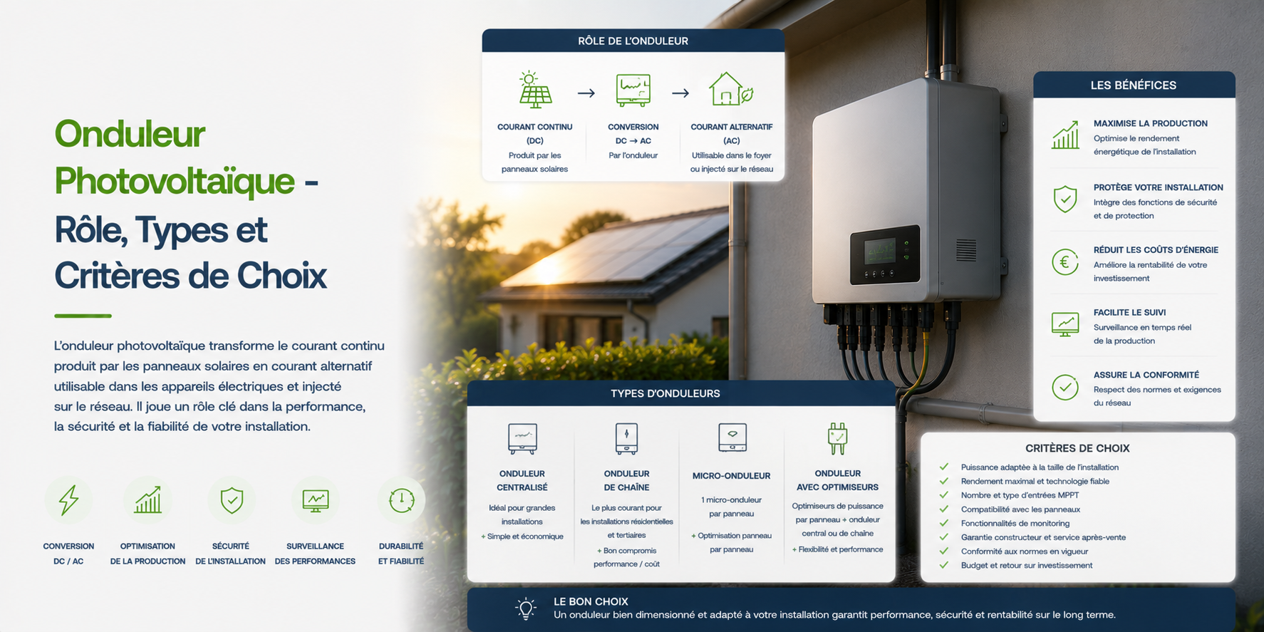Illustration Onduleur Photovoltaïque - Rôle, Types et Critères de Choix