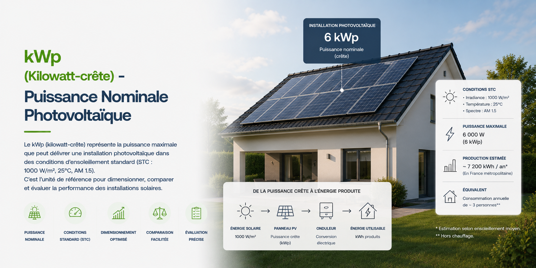 Illustration kWp (Kilowatt-crête) - Puissance Nominale Photovoltaïque