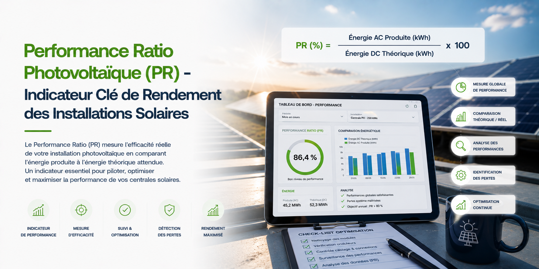 Illustration Performance Ratio Photovoltaïque (PR) - Indicateur Clé de Rendement des Installations Solaires
