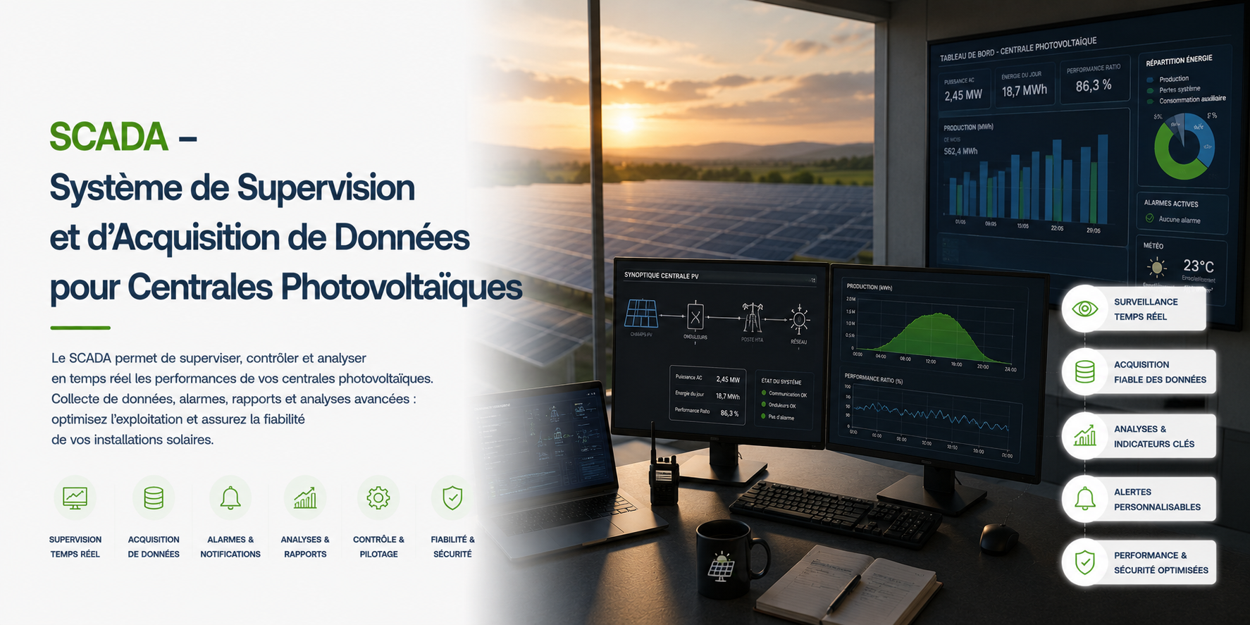 Illustration SCADA — Système de Supervision et d'Acquisition de Données pour Centrales Photovoltaïques