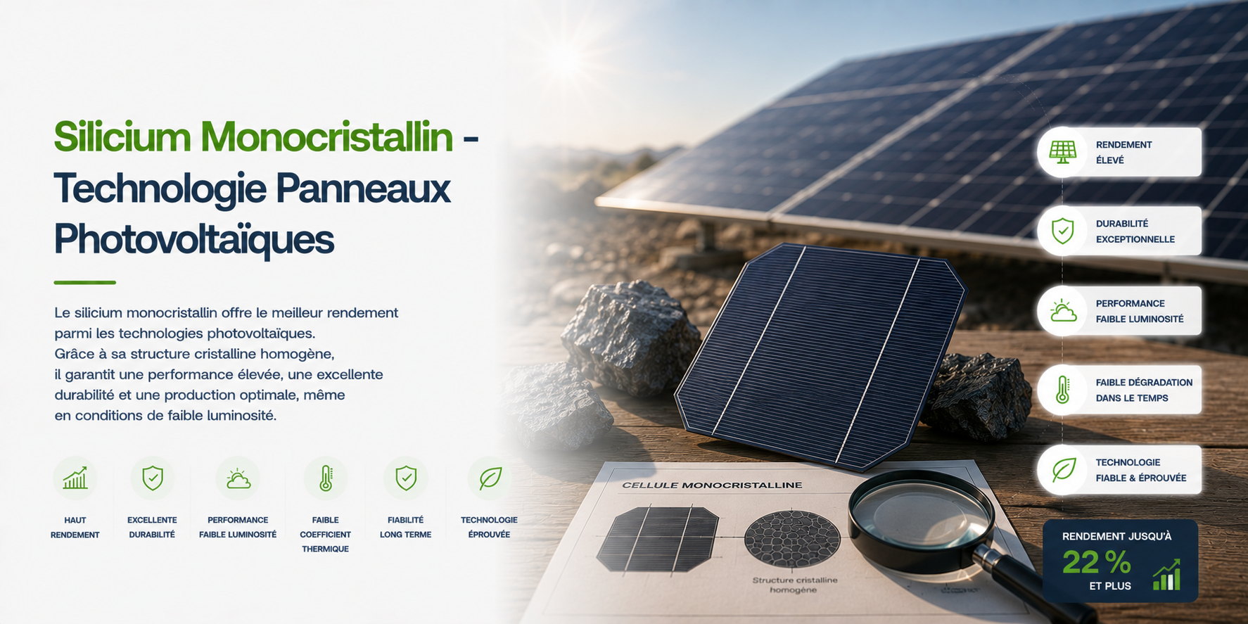 Illustration Silicium Monocristallin - Technologie Panneaux Photovoltaïques