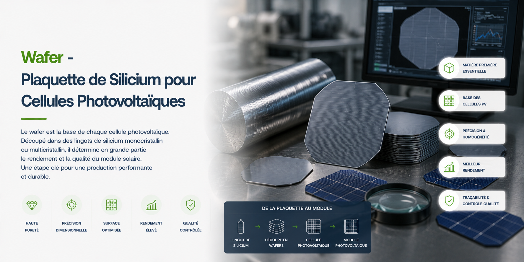 Illustration Wafer - Plaquette de Silicium pour Cellules Photovoltaïques